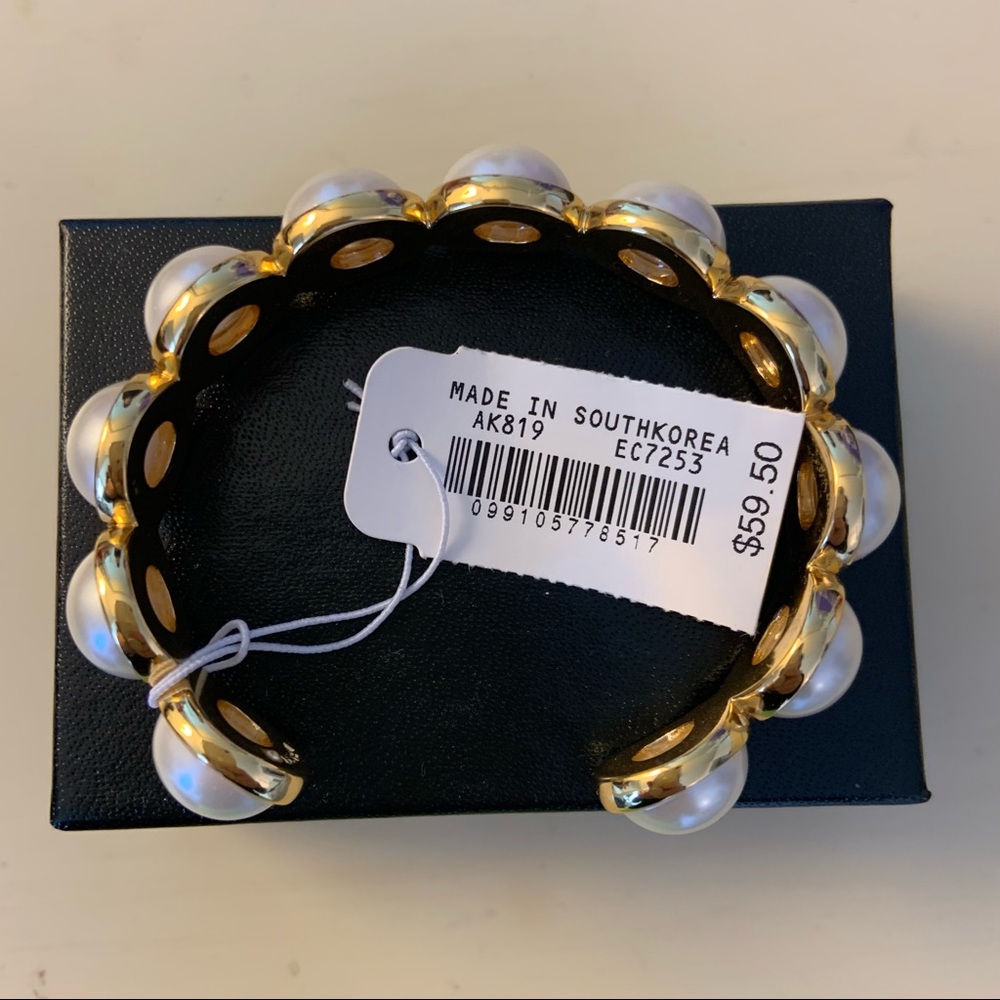NWT J.CREW gold and pearl bangle cuff bracelet